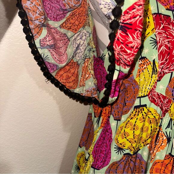 Uncle Frank Chinese Lantern Print Multicolor Short Sleeve Rayon Mini Swing Dress - Picture 5 of 15